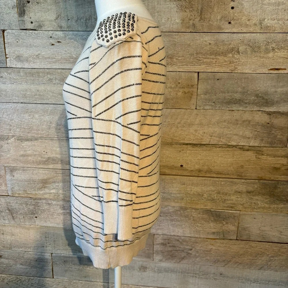 🛍️3/$30 Armani exchange women’s striped punk studded sweater in size medium - Picture 2 of 7